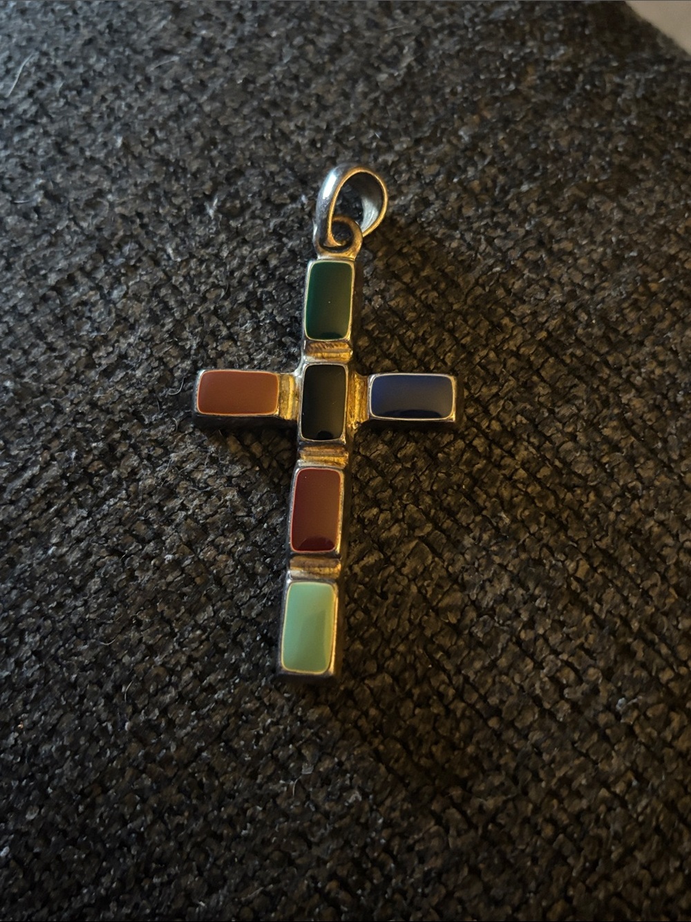 Multi-Color Inlay Cross Pendant - Sterling Style Womens Jewelry Signed MJ